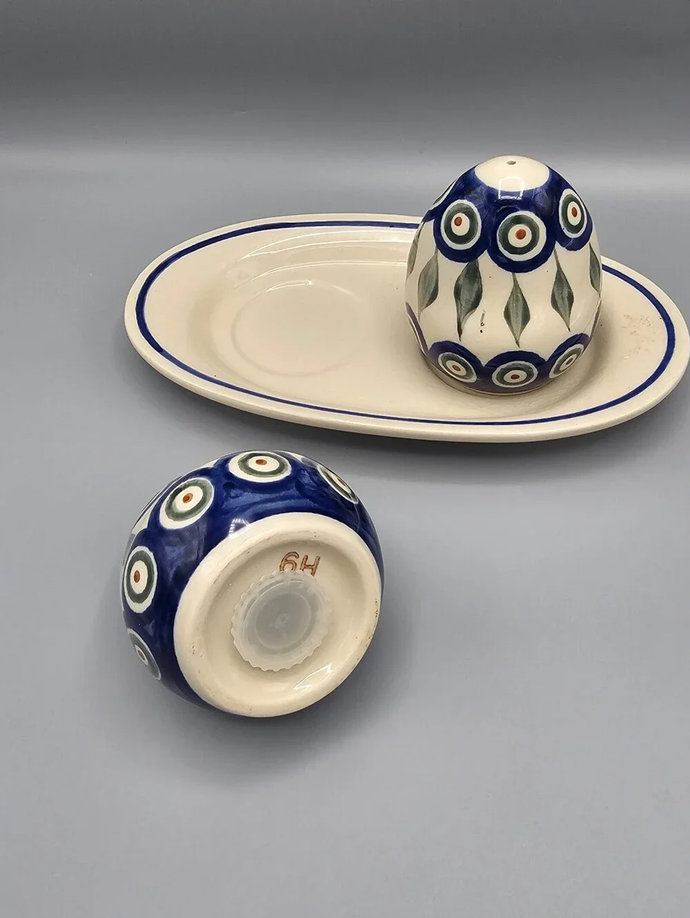 Hand-Painted Ceramic Salt and Pepper Shakers with Matching Tray